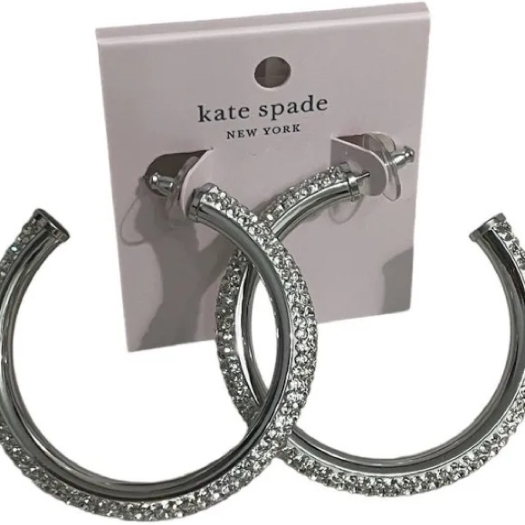 Kate Spade ‘Razzle Dazzle’ Silver-tone Hoop Earrings w/ Rhinestones - Picture 5 of 6